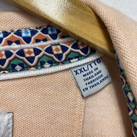 Tommy Bahama Island Zone Polo Shirt Mens XXL Salmon Patterned Collar & Cuffs - Picture 4 of 12